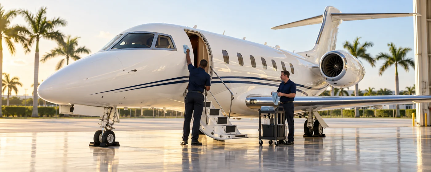 Professional aircraft-care team at a South Florida hangar